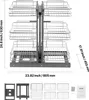 A diagram showing the dimensions of a kitchen cabinet organizer, with additional images of its components and instructions. Náhled obrázku produktu