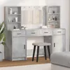 A vanity table set with a mirror and stool in a room. Podgląd zdjęcia produktu