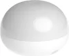 A white, spherical, floating light bulb with a translucent top half and a solid bottom half, set against a white background. Produktbild-Vorschau