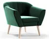 A green velvet armchair with wooden legs, presented against a white background. Produktbild-Vorschau