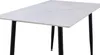 A rectangular table with a white marble-patterned top and black metal legs, shown from a diagonal angle against a white background. Produktbild-Vorschau