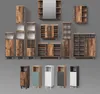 A collection of bathroom cabinets and storage units with a rustic wood finish. Produktbild-Vorschau