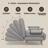 A light gray sofa bed is shown with its backrest adjusted to different angles, illustrating its 6-step recline feature. Icons and text above indicate different uses for each recline setting. Anteprima dell’immagine prodotto