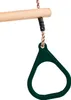 A close-up of a wooden bar with a rope and a green ring hanging from it, likely part of a swing set or playground equipment. Anteprima dell’immagine prodotto