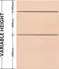 A diagram showing the variable height of stacked cardboard boxes with measurements. Produktbild-Vorschau