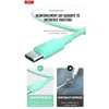 A close-up of a mint green USB-C cable connector with marketing text and comparison images. Produktbild-Vorschau