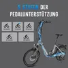 An electric bicycle with diagrams showing different pedal assist levels. Produktbild-Vorschau