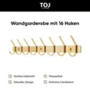 A product image of a gold wall-mounted coat rack with 16 hooks, displayed against a white background. The image also features branding and descriptive text. Anteprima dell’immagine prodotto