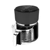 A black and clear air fryer basket with a silver handle against a white background. Produktbild-Vorschau