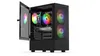 A black computer case with RGB lighting is shown against a white background. Produktbild-Vorschau