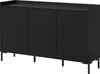 A black three-door cabinet with thin metal legs, shown from a three-quarter angle against a white background. Produktbild-Vorschau