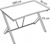 A line drawing of a black computer gaming desk with dimensions indicated. Podgląd zdjęcia produktu