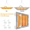 The image shows a comparison of a grow light before and after assembly, along with a close-up of the assembly process and individual mounting components. Produktbild-Vorschau