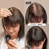 A collage showing a woman applying hair concealer to her roots, with before and after shots of her hair. Produktbild-Vorschau
