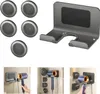 A collage of images showing a hair dryer holder and its accessories, with some images demonstrating its use. Produktbild-Vorschau