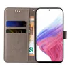 A flip cover phone case with card slots and a banknote is shown open, displaying a smartphone screen. Produktbild-Vorschau