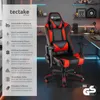 A gaming chair with informational text on the left side. Produktbild-Vorschau