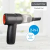 A handheld vacuum cleaner with accessories and text overlays. Produktbild-Vorschau