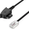 A black network cable with two different connectors on a white background. Produktbild-Vorschau