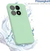 A light green smartphone case is shown with water splashing around it, suggesting water resistance. Produktbild-Vorschau