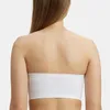 Weißer nahtloser Bandeau-BH auf dem Rücken einer Frau, mit gerippter Textur Náhľad obrázku produktu