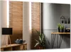 A modern living room interior with wooden blinds, a plant, and a console table with a mirror. Produktbild-Vorschau