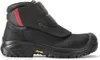 A black work boot with a red stripe on the ankle, shown against a white background. Produktbild-Vorschau