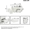 A diagram showing the dimensions of a white coffee table with stools and drawers, with multiple views. Náhled obrázku produktu