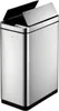 A stainless steel trash can with its lid open. Produktbild-Vorschau