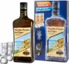 A bottle of Vecchio Amaro del Capo liqueur with two shot glasses and a box, presented as a gift set. Produktbild-Vorschau