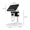 A digital microscope with a screen and stand, shown with dimensions indicated. Produktbild-Vorschau