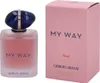 A bottle of Giorgio Armani My Way Floral Eau de Parfum and its pink packaging are displayed side-by-side against a white background. Voir les images du produit
