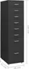 A tall, narrow, dark gray filing cabinet with eight drawers, shown from the front and slightly to the side. Dimensions are indicated by text overlays. Náhled obrázku produktu