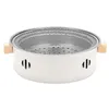 A white portable charcoal grill with a silver mesh grate and tan handles, shown from a front-side angle on a white background. Anteprima dell’immagine prodotto