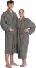 A man and a woman are standing side-by-side, both wearing grey bathrobes. Produktbild-Vorschau