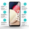 A product image showing a smartphone screen protector with various features highlighted by text and icons. Produktbild-Vorschau