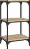 A three-tiered shelf unit with a wood-like finish and black metal frame, shown against a white background. Náhled obrázku produktu