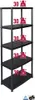 A black five-tier shelving unit with weight limit indicators on each shelf. Produktbild-Vorschau
