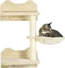 A cat is resting on a beige cat tree with multiple levels and scratching posts. Náhled obrázku produktu
