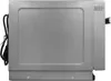 Side view of a silver microwave oven with a black power cord coiled on the left and a black handle on the right. Produktbild-Vorschau