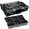 A black and clear plastic organizer box with multiple compartments, shown from a slightly elevated angle. Náhled obrázku produktu
