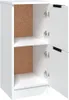 A white cabinet with two open doors and visible shelves inside. Produktbild-Vorschau
