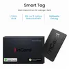 A product image for a smart tag, showing the packaging and the tag itself. It includes text highlighting features and compatibility. Produktbild-Vorschau