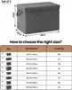 A size chart for storage boxes, showing dimensions and capacity. Produktbild-Vorschau