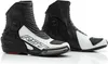 A pair of black and white motorcycle boots are shown against a white background. Podgląd zdjęcia produktu