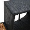 A close-up view of a black rattan furniture piece with wooden slats visible on the left. Produktbild-Vorschau