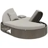 A round, rattan outdoor daybed with light gray cushions and an adjustable backrest. Podgląd zdjęcia produktu