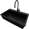 A black kitchen sink with a black faucet against a white background. Produktbild-Vorschau