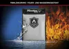 A fire and water-resistant document bag is shown with water splashing on the left and fire on the right. Voir les images du produit