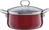 A red pot with a glass lid and silver handles, presented on a white background. Náhled obrázku produktu